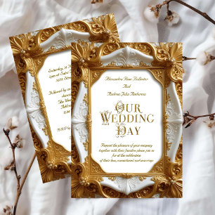 Elegant Wedding White Gold Ornate Frame Plate Invitation
