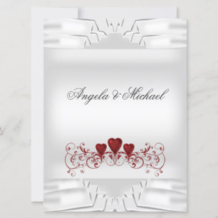 Elegant Wedding White Red Hearts Big Invitation
