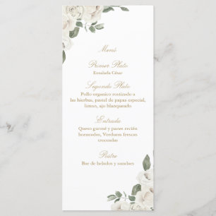 Elegant wedding white rose bouquet menu 