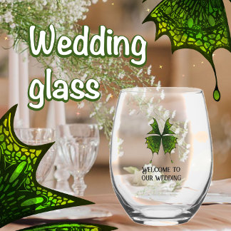 Elegant wedding wine glasses with butterfly