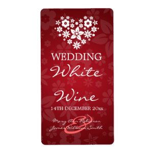 Elegant Wedding Wine Label Flowery Heart Red