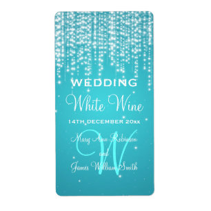 Elegant Wedding Wine Label Night Dazzle Blue