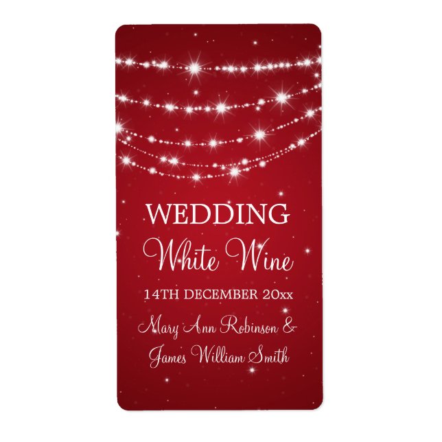 Elegant Wedding Wine Label Sparkling Chain Red (Front)