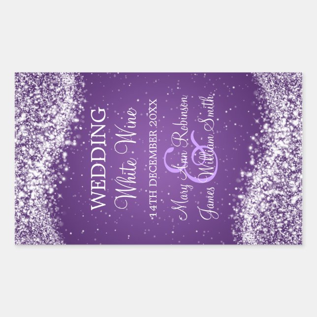 Elegant Wedding Wine Label Sparkling Wave Purple (Front)
