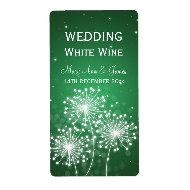 Elegant Wedding Wine Label Summer Sparkle Emerald (Front)