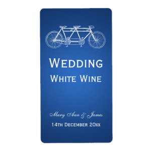 Elegant Wedding Wine Label Tandem Bike Blue