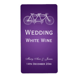 Elegant Wedding Wine Label Tandem Bike Purple