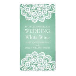 Elegant Wedding Wine Label Vintage Lace Mint Green