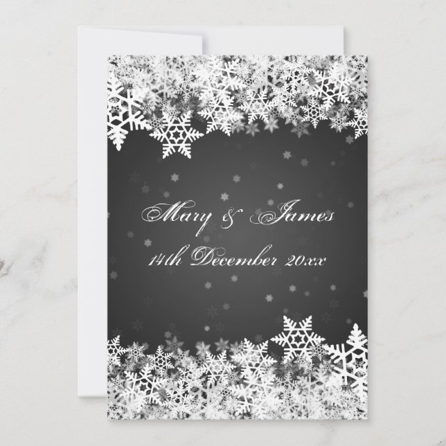 Elegant Wedding Winter Snowflakes Black Invitation (Front)