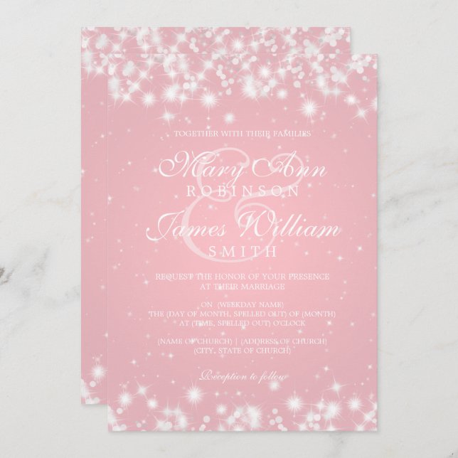 Elegant Wedding Winter Sparkle Blush Invitation (Front/Back)