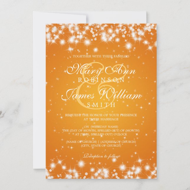 Elegant Wedding Winter Sparkle Orange Invitation (Front)