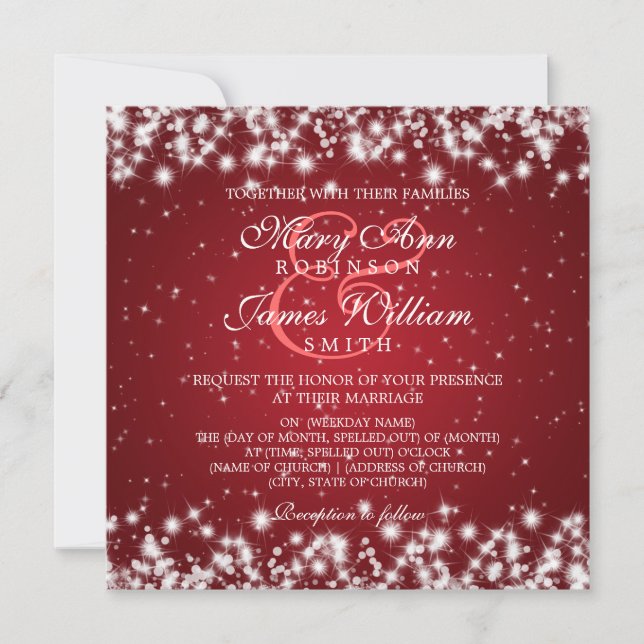 Elegant Wedding Winter Sparkle Red Invitation (Front)