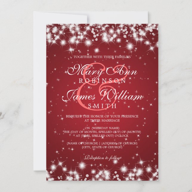 Elegant Wedding Winter Sparkle Red Invitation (Front)