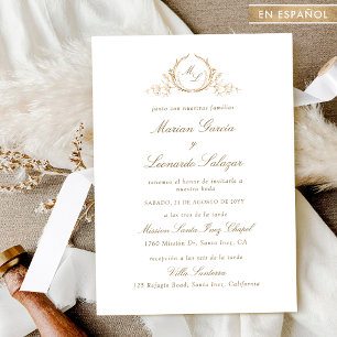 Elegant Wedding With Gold Monogram, Spanish Invitation