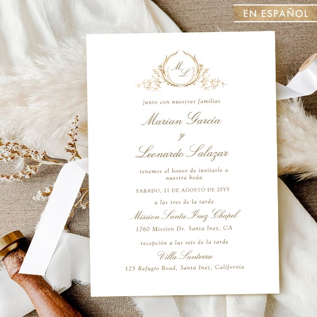 Elegant Wedding With Gold Monogram, Spanish Invitation (Creator Uploaded)