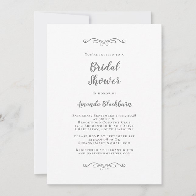 Elegant Weddings Bridal Shower Modern Script Grey Invitation (Front)