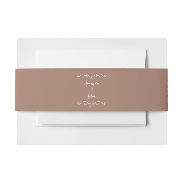 Elegant Weddings Calligraphy Classic Mocha Brown Invitation Belly Band (Front Example)