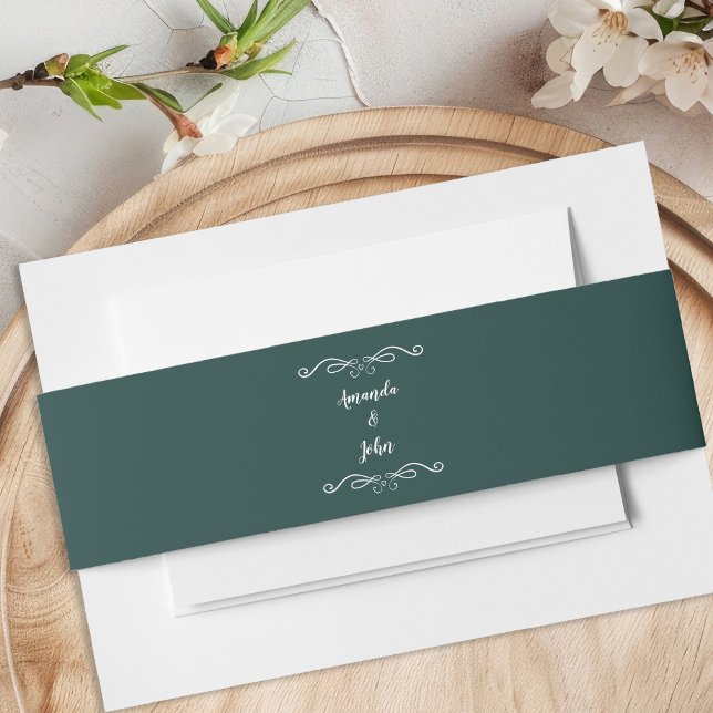 Elegant Weddings Calligraphy Luxury Emerald Green Invitation Belly Band (Creator Uploaded)