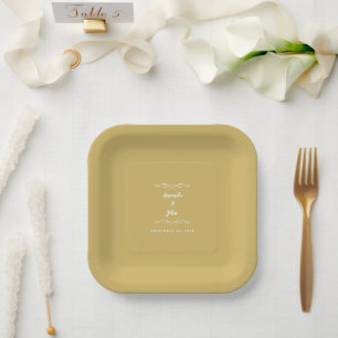 Elegant Weddings Engagement Party Yellow Gold Paper Plate