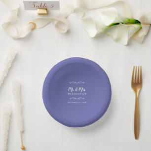 Elegant Weddings Mr & Mrs Bride & Groom Periwinkle Paper Plate