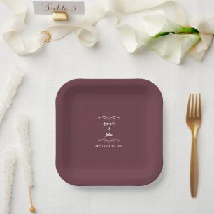 Elegant Weddings Party Modern Burgundy Red Paper Plate