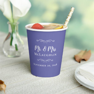 Elegant Weddings Periwinkle Blue Mr & Mrs Couple Paper Cups