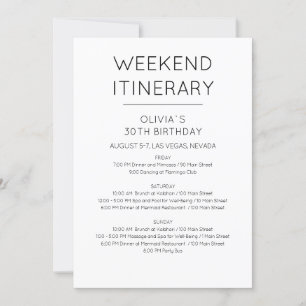 Elegant Weekend Birthday Itinerary Invitation
