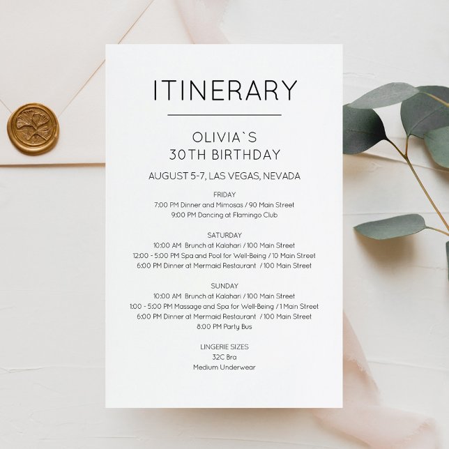 Elegant Weekend Birthday Itinerary Invitation (Elegant Weekend Birthday Itinerary Invitation)
