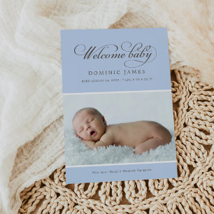 Elegant Welcome Baby Boy Powder Blue Photo Birth Announcement