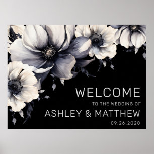 Elegant Welcome Black White Floral Welcome Sign