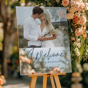 Elegant  Welcome Calligraphy Wedding Photo Acrylic Sign