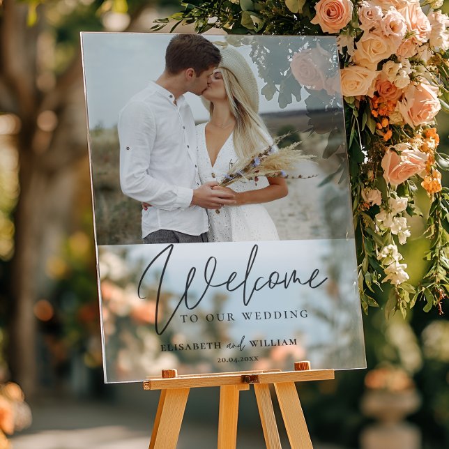 Elegant  Welcome Calligraphy Wedding Photo Acrylic Sign (Creator Uploaded)