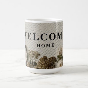 Elegant "Welcome Home" Greeting with Botanical Art Coffee Mug