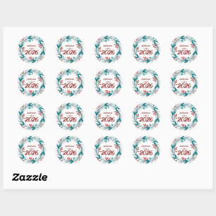 Elegant Welcome to 2026 – Festive Laurel Wreath  Classic Round Sticker