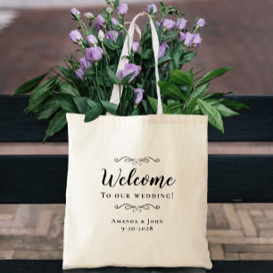 Elegant Welcome Wedding Hotel Guest Favour Black Tote Bag