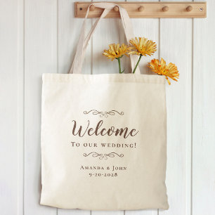 Elegant Welcome Wedding Hotel Guest Favour Brown Tote Bag
