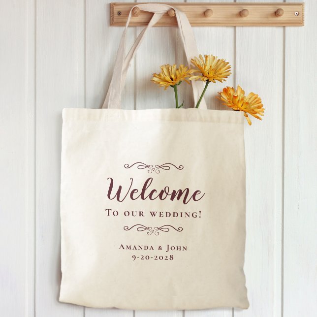 Elegant Welcome Wedding Hotel Guest Favour Burgund Tote Bag (Creator Uploaded)