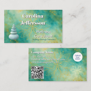 Elegant Wellness Consultant Zen Stones Lotus Teal Business Card