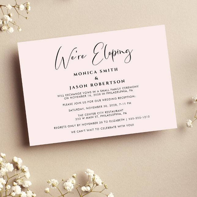 Elegant We're Eloping Pink Wedding Reception Announcement (Creator Uploaded)