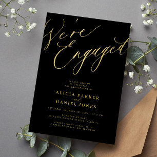 Elegant We're Engaged gold black engagement party Invitation