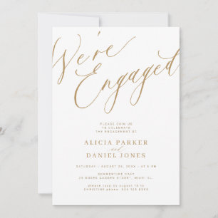 Elegant We're Engaged gold white engagement party Invitation