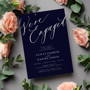 Elegant We're Engaged navy engagement party Invitation