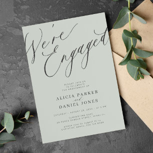 Elegant We're Engaged sage green engagement party Invitation