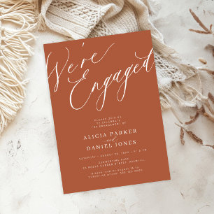 Elegant We're Engaged terracotta engagement party Invitation