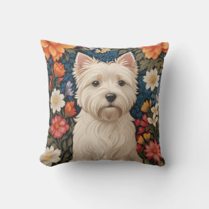 Elegant West Highland Terrier Colorful Floral Cushion