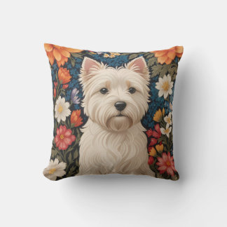 Elegant West Highland Terrier Colorful Floral Cushion