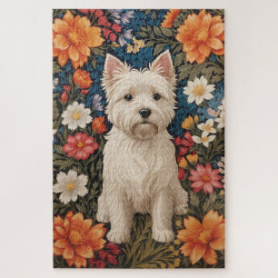 Elegant West Highland Terrier Colorful Floral Jigsaw Puzzle