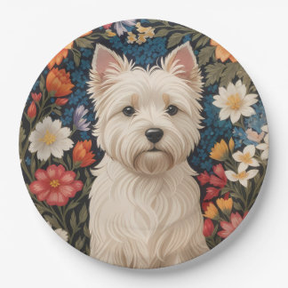 Elegant West Highland Terrier Colorful Floral Paper Plate