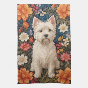 Elegant West Highland Terrier Colorful Floral Tea Towel