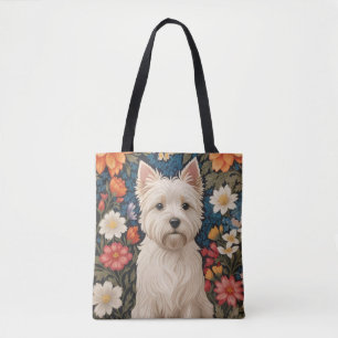 Elegant West Highland Terrier Colorful Floral Tote Bag